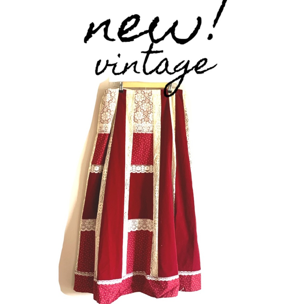 Vintage Boho Velvet & Lace Maxi Skirt